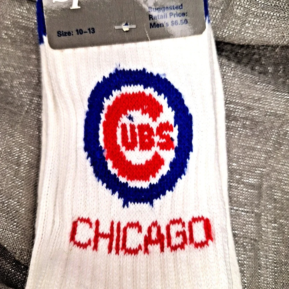 Vintage MLB Chicago Cubs Tube Socks 10-13 White NOS 80s 90s Stripe Logo SportSox